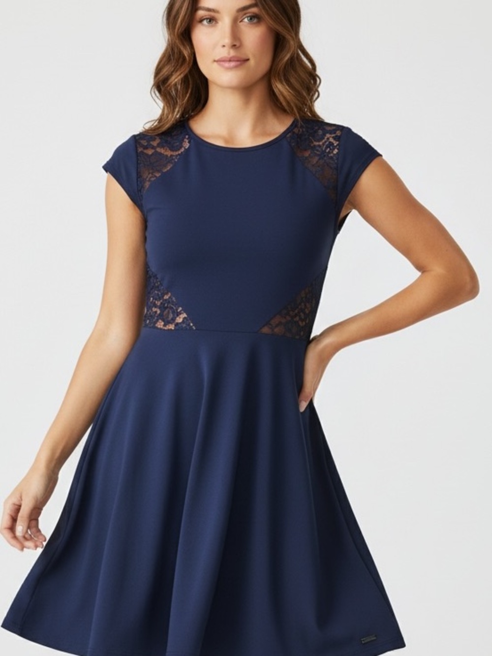 Y2K Hollister Navy Lace-Inset Fit & Flare Mini Dress